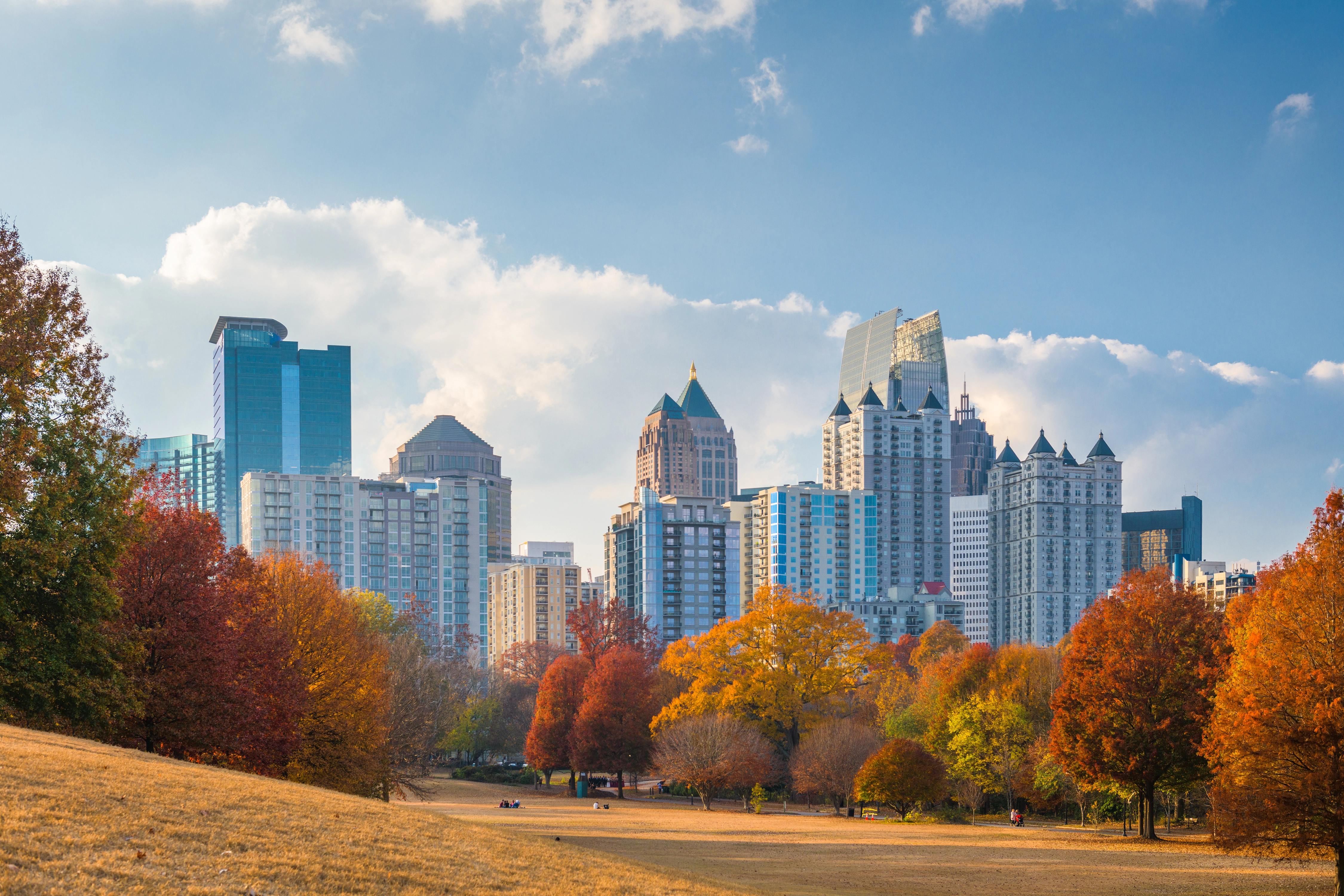Atlanta skyline with autumn trees